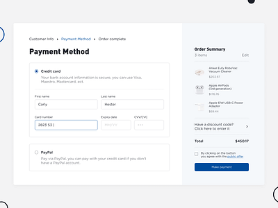 Credit card checkout form UI