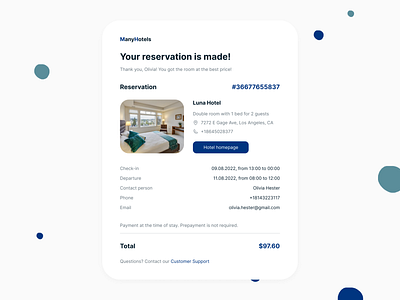 Email Receipt 017 booking check daily ui dailyui design desktop email email receipt hotel hotel booking hotel reservation pay slip payment payment check receipt reservation ui web design
