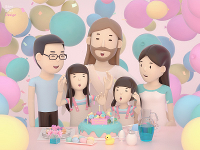 Happy Birthday 3d art c4d character colorful concept design happybirthday illustration jesus jesus christ samchoi scenes