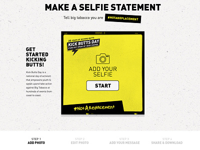 Kick Butts Day - Add Your Selfie Application application design instagram nonprofit photo selfie ux webapp website