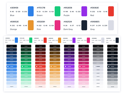 Pisano Color Palette blue color dark grey green grey orange palette pink pisano purple red