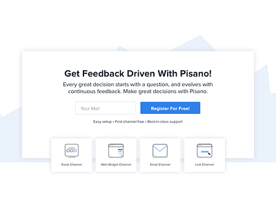 Pisano Landing Footer Register brand card channel feedback free login pisano register view