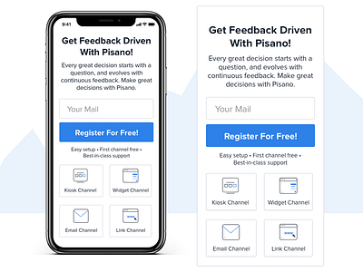 Pisano Responsive Landing Footer Register brand card channel feedback free login mobile pisano register responsive view