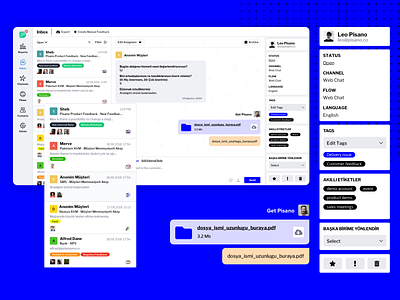 Pisano Dashboard - Inbox blue branding chat customer dashboard dashboard design dashboard template dashboard ui detail experience feedback file file upload inbox info pisano pisanoco ui uiux ux