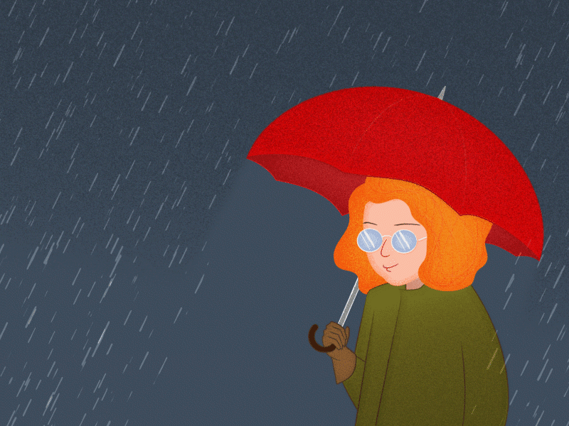 Lady with a red umbrella after effects animation dissolve glasses gray lady rain red redhead umbrella walking in the rain