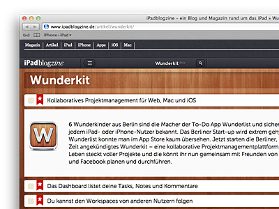 Wunderkit Artikel auf iPadblogzine editorial design ipad