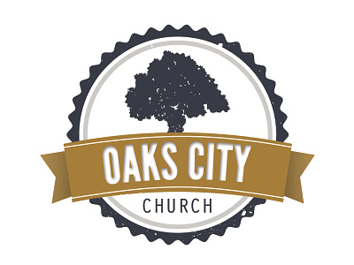 Oaks City Church bottle cap branding church logo nc oaks city ostrich sans raleigh ribbon tree vector art