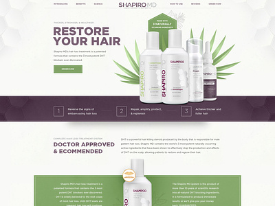 Landing page design for restore hair products