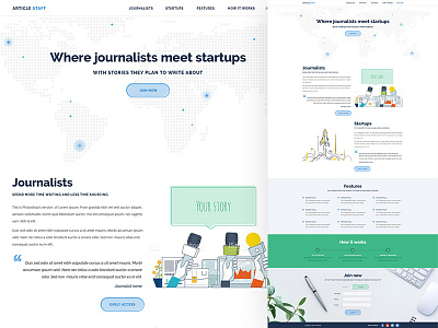 Landing page for startup clean design flat journalist landing ui ux web