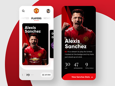 Manchester App app app interface football football app manchester united red red and white redesign concept soccer app stats ui