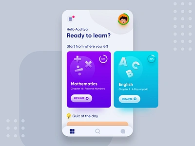 Kids Learning App app interface chapter cleanui color colorful kids kidsapp navigation profile progressbar quiz ui ux uxdesign