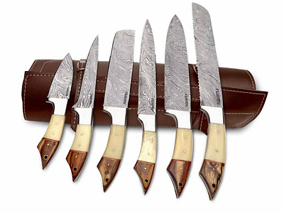 Handmade Custom Steel Kitchen Knives Set with Camel Bone - Inspire