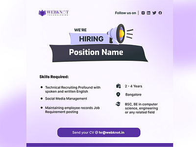 Hiring poster design for webknot banner branding design graphic design hiring banner hiring poster instagram linked in poster linkedin poster purple purple banner purple branding purple logo ui