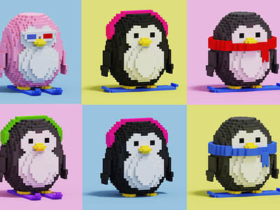 Voxel NFT penguins 3d design game art graphic design magicavoxel nft pixel art voxedit voxel art
