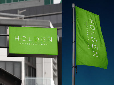 Holden Constructions - Flag & Signage architect banner billboard board brand identity branding business card construction design flag graphic design green illustration logo minimal signage typography ui ux vector