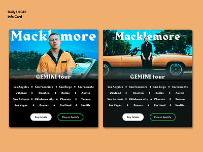 Info Card | Daily UI 045 card concert dailyui dailyui045 design macklemore music tour ui ux