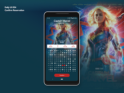 Confirm Reservation | Daily UI 054 android app carptain marvel cinema confirm confirm reservation dailyui dailyui054 design marvel mobile movie sketch ui ux