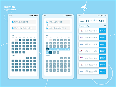 Daily UI 068 | Flight Search airplanes android app blue blue and white card dailyui design flight flight search mobile mobile app mobile design mobile ui mobile ux search flight travel ui ux white