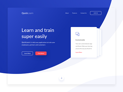 QuickLearn Landing Page app blue clean design interface design learn minimal ui design white