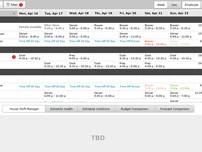Hss 01 employee restaurant schedule shift table time ui ux