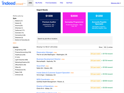 Indeed Crowd filters jobs pay recruiting sourcing ui