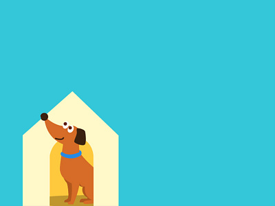 Dog has found a home app dog illustration material design pets rain vector yellow