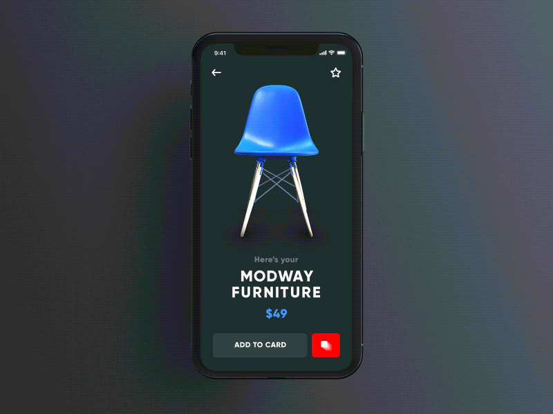 Chairs Store App - Dark UI 3d animation app chairs concept dark furniture interface motion store ui