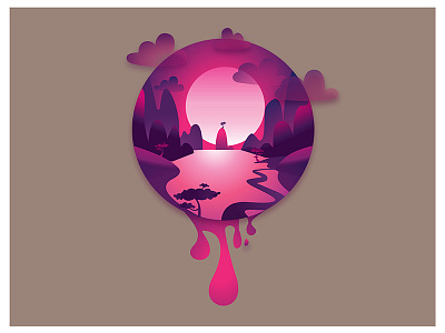 Peace and Night badge button digital design drip game design graphic design icon iconography lake minimal responsive vector