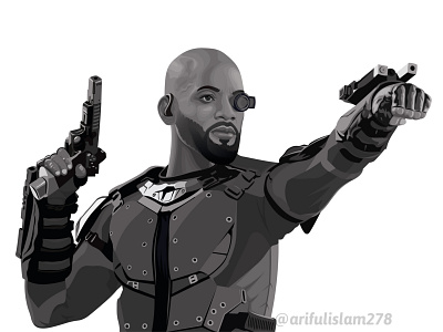 Will Smith DC Deadshot Vector Portrait Illustration Grayscale