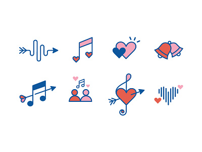 Couple Tunes Icons arrows bells hearts icons love music musical notes