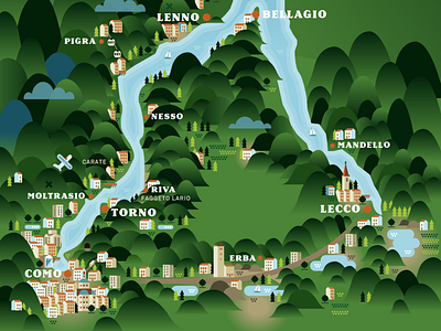 WIP, Lago di Como, Illustrated Map art direction illustration