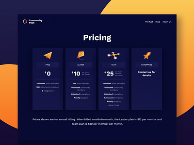 Pricing Page cards clean community design enterprise gradient icons illustration leader pricing team ui vector web