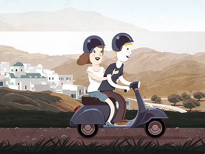 My wife and me in Greece greece holiday illustration scooter vacation