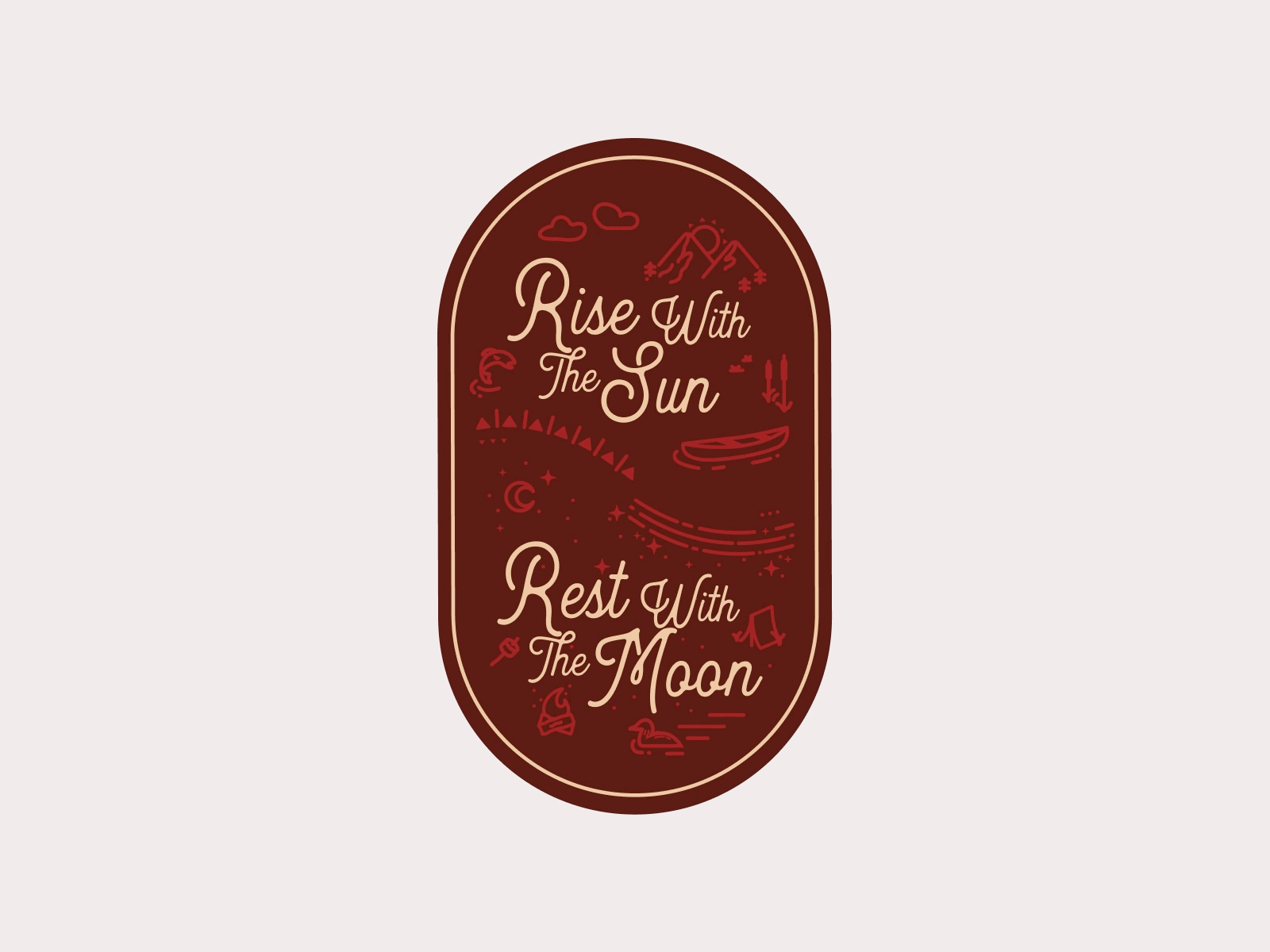 Rise | Rest: Full Colour Palette badge camp camping cup design fish illustration logo loon mountains outdoors patch tent