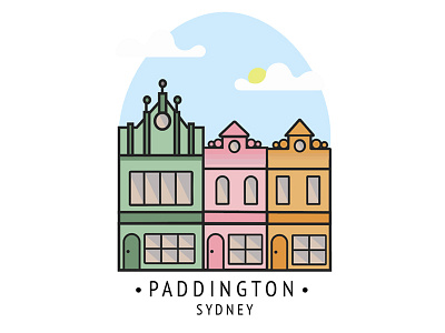 Paddington Sydney australia clouds colour flat house illustration paddington sydney vector