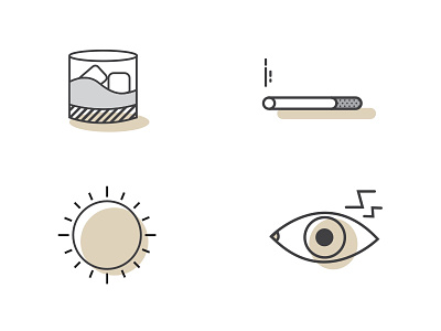 GOA Skincare Iconography alcohol eyes glass icon icons illustration logo smoke stress sun whisky