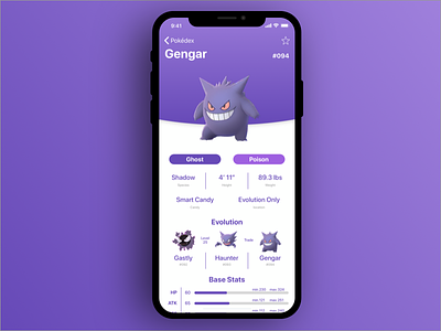Pokédex - Gengar app iphonex pokedex pokemon pokemon go ui