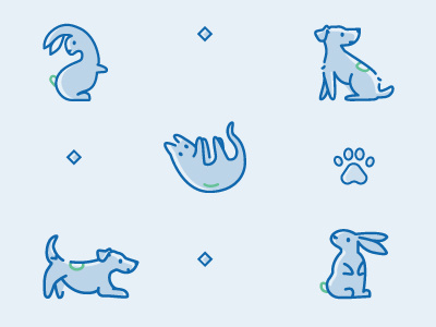 Pet Icon Set animals blue bunny cat cute design dog happy icon pets set ui
