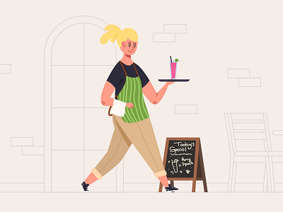 Waitress app application beverage blonde character design female food illustration illustrator people service shop vector waitress web website