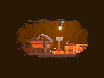 Mine adobe brown bulb cave crypto currency design dynamite illustration illustrator lantern mine mine train vector web