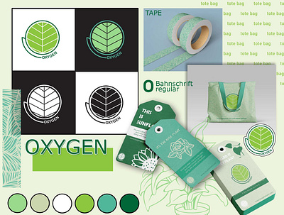 oxygen brand identity brandding graphic design illustration logo logogo plant plants post product tags tote bag