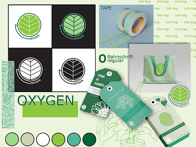 oxygen brand identity brandding graphic design illustration logo logogo plant plants post product tags tote bag