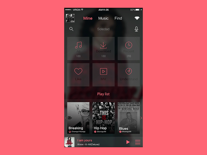 QQ Music Redesign animation app black buttons design gif interface iphone mobile music pink ui