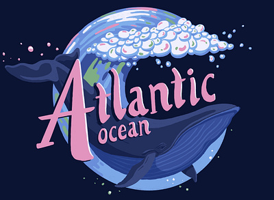 Atlantic Ocean conservation digital illustration digitalillustration drawing hand lettering illustration oceans planet earth procreate surf graphic surf style typography typography art whale