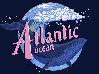 Atlantic Ocean conservation digital illustration digitalillustration drawing hand lettering illustration oceans planet earth procreate surf graphic surf style typography typography art whale