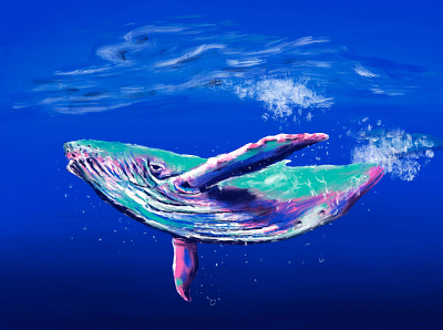 Humpback Whale digital illustration drawing expressive humpback whale illustration megafauna ocean painting pinks procreate vibrant whale