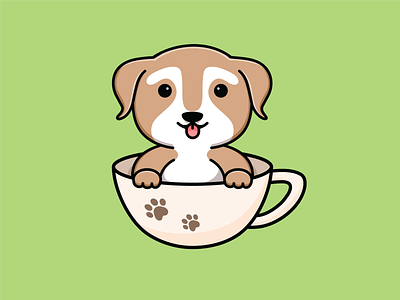 Puppy in a cup animal character cute design dog icon logo mascot pet puppy