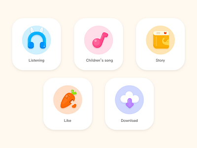 Icons for kid app book carrot children cloud down download favorite favorites headphone icon icons kid like listen listening love music picturebook song story