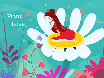Plant Love flower girl illustration leaf love romantic valentine valentines day