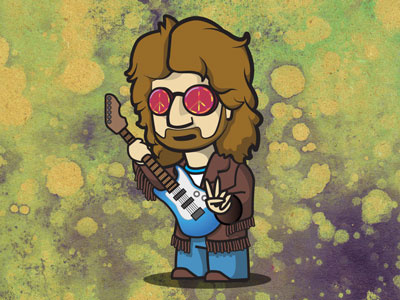 Music Mania Character Design - Psychedelic Rock beard board game character character design game guitar guitarist hippie illustration illustrator peace psychedelic rock